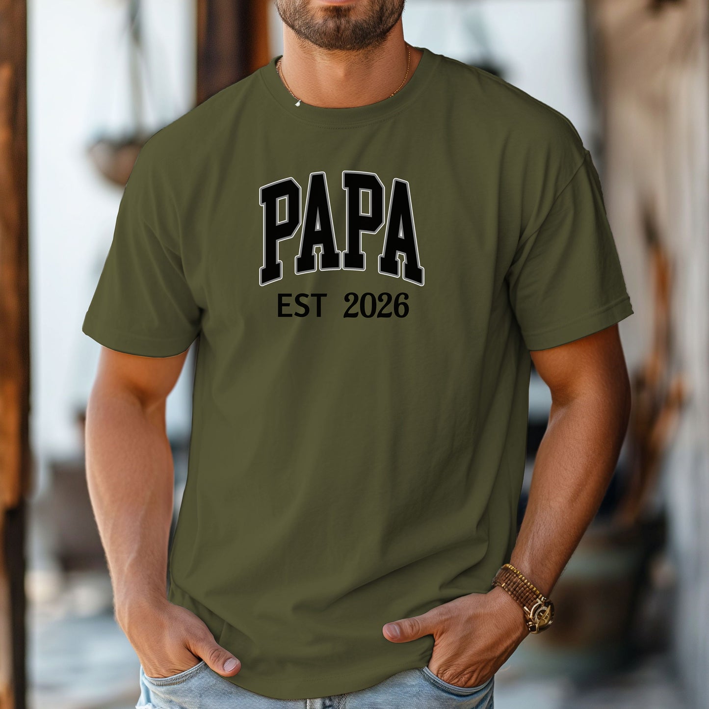 Personalized PAPA EST [Year] T-Shirt, New Dad Shirt, Grandpa T-Shirt, Baby Announcement Shirt