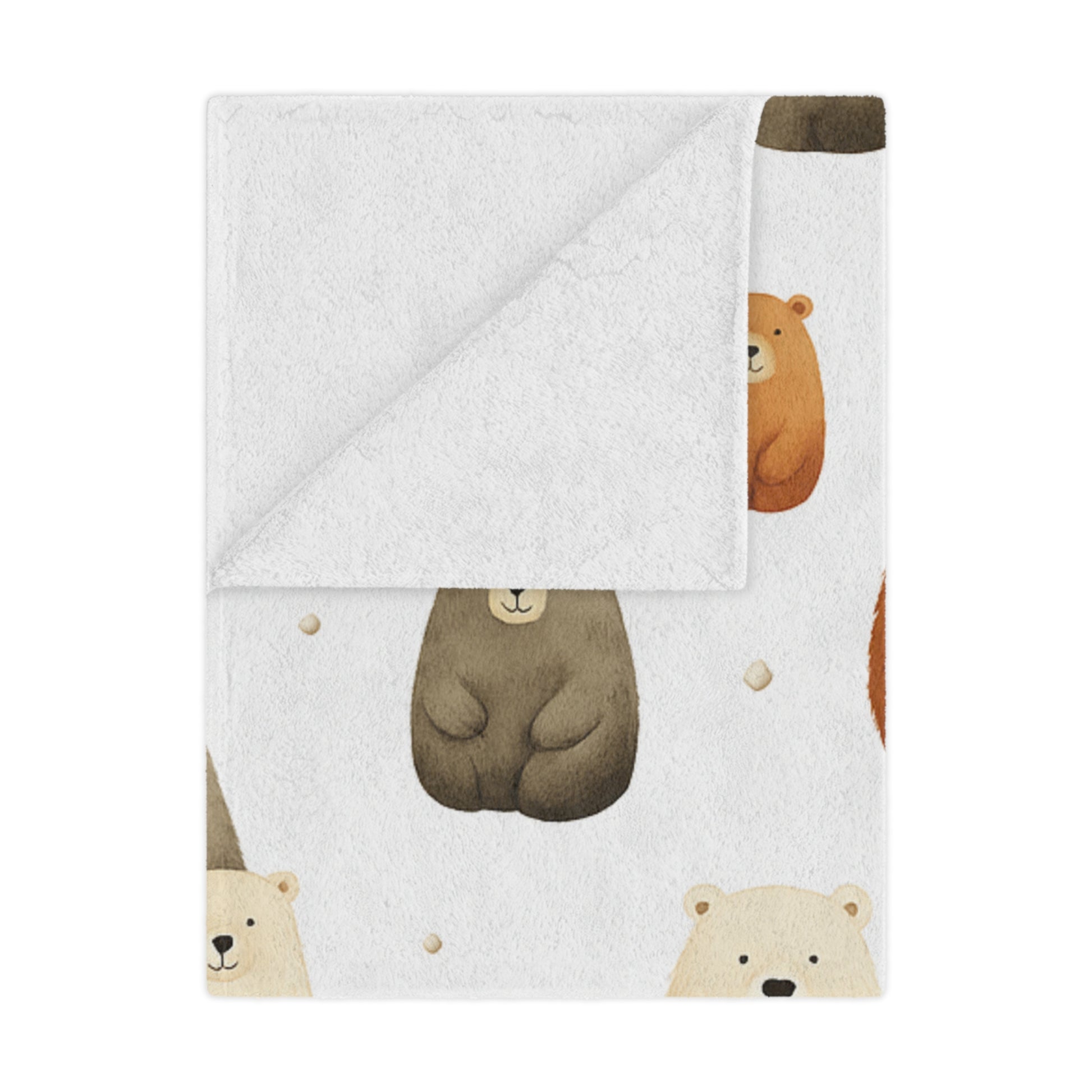 Personalized bear family minky blanket with bear family pattern and personalized text on a bed