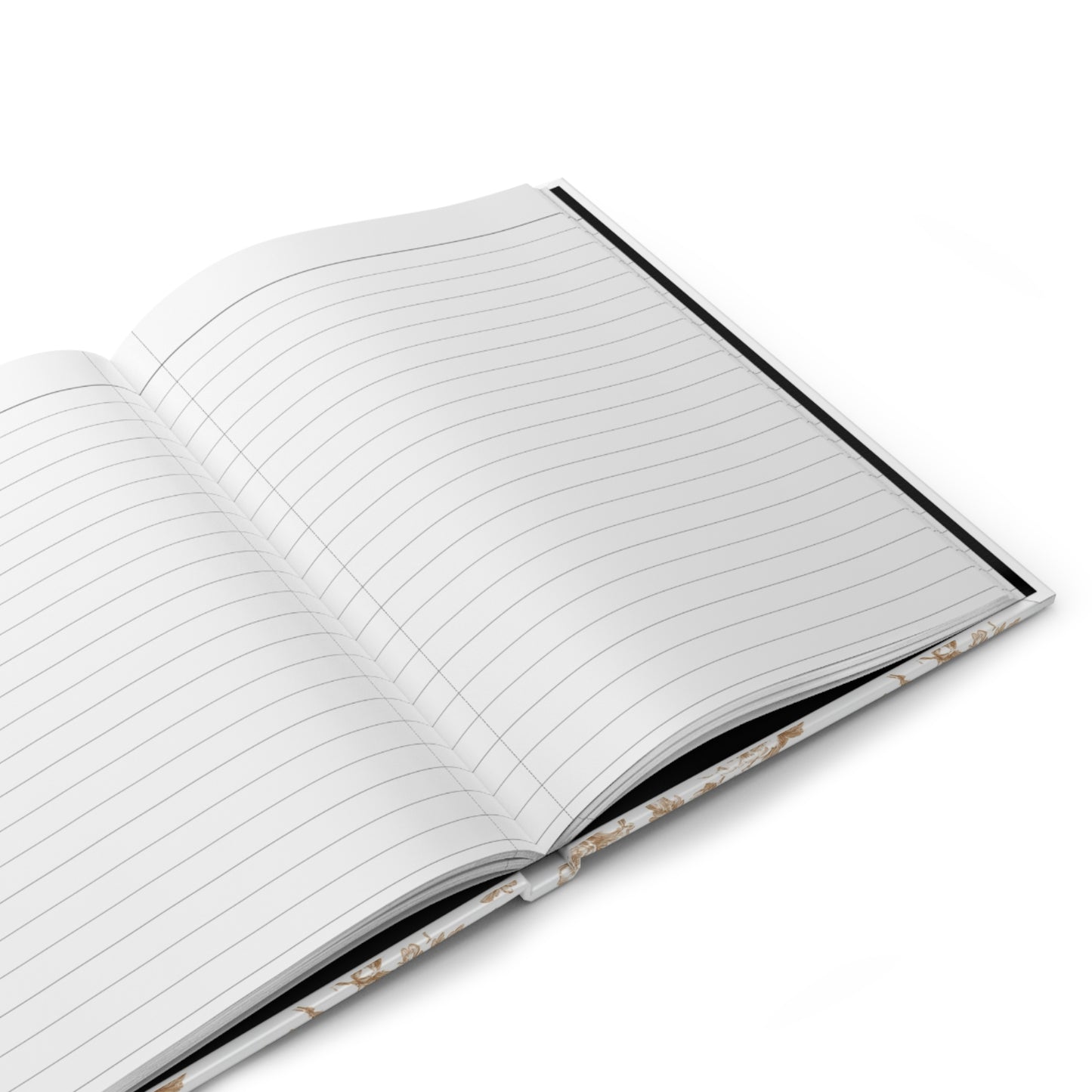 Open journal with lined pages on a white background