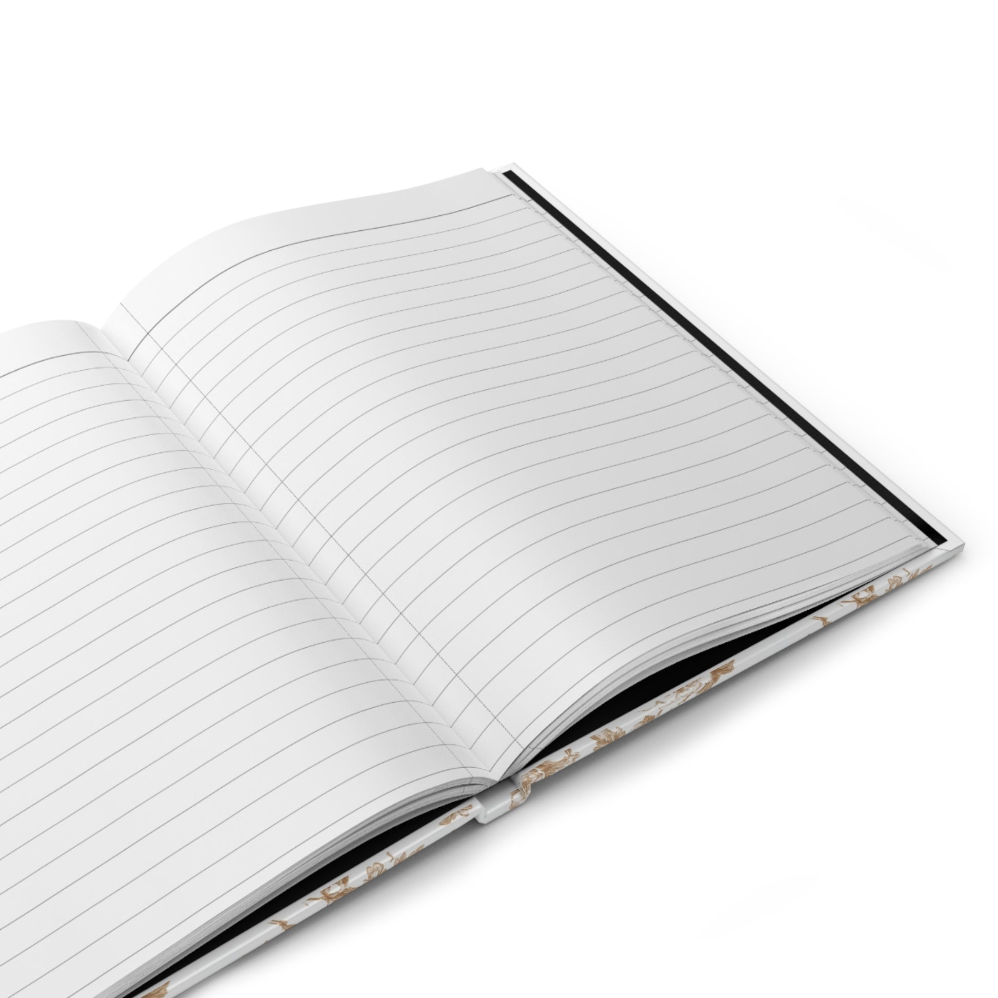 Open journal with lined pages on a white background