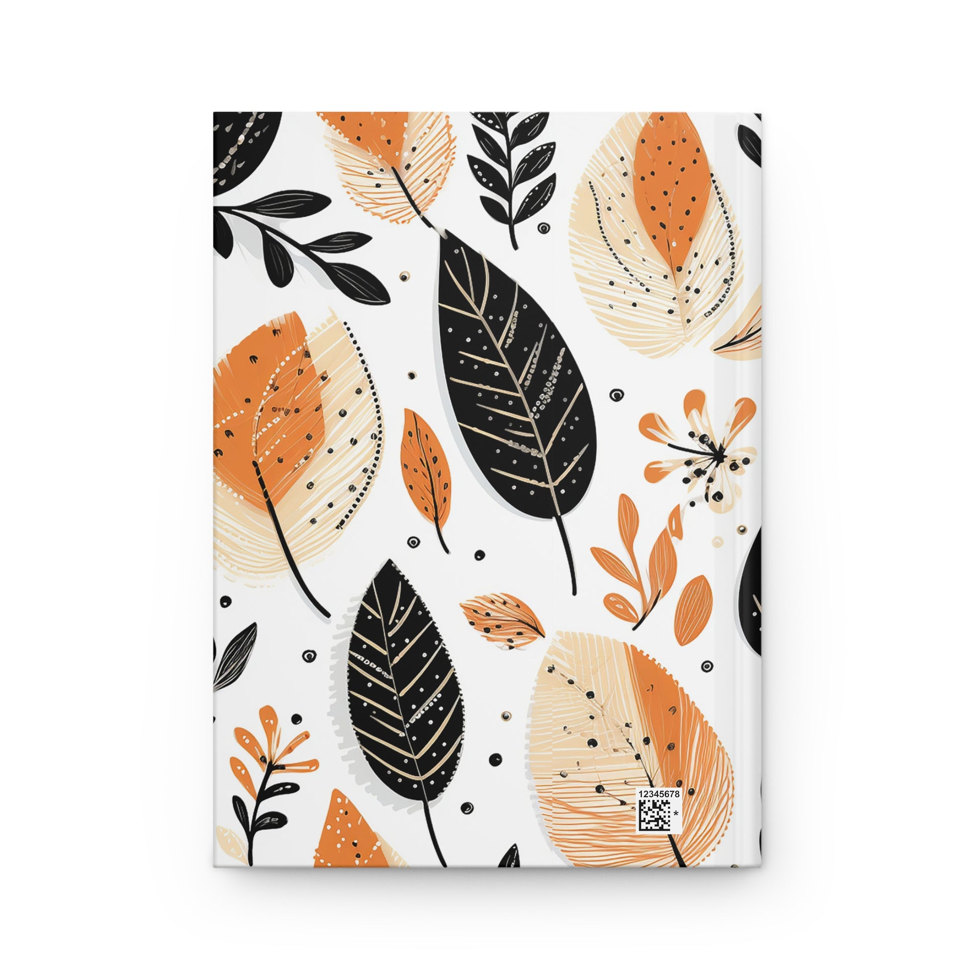 Back cover with autumn leaf pattern on a white background