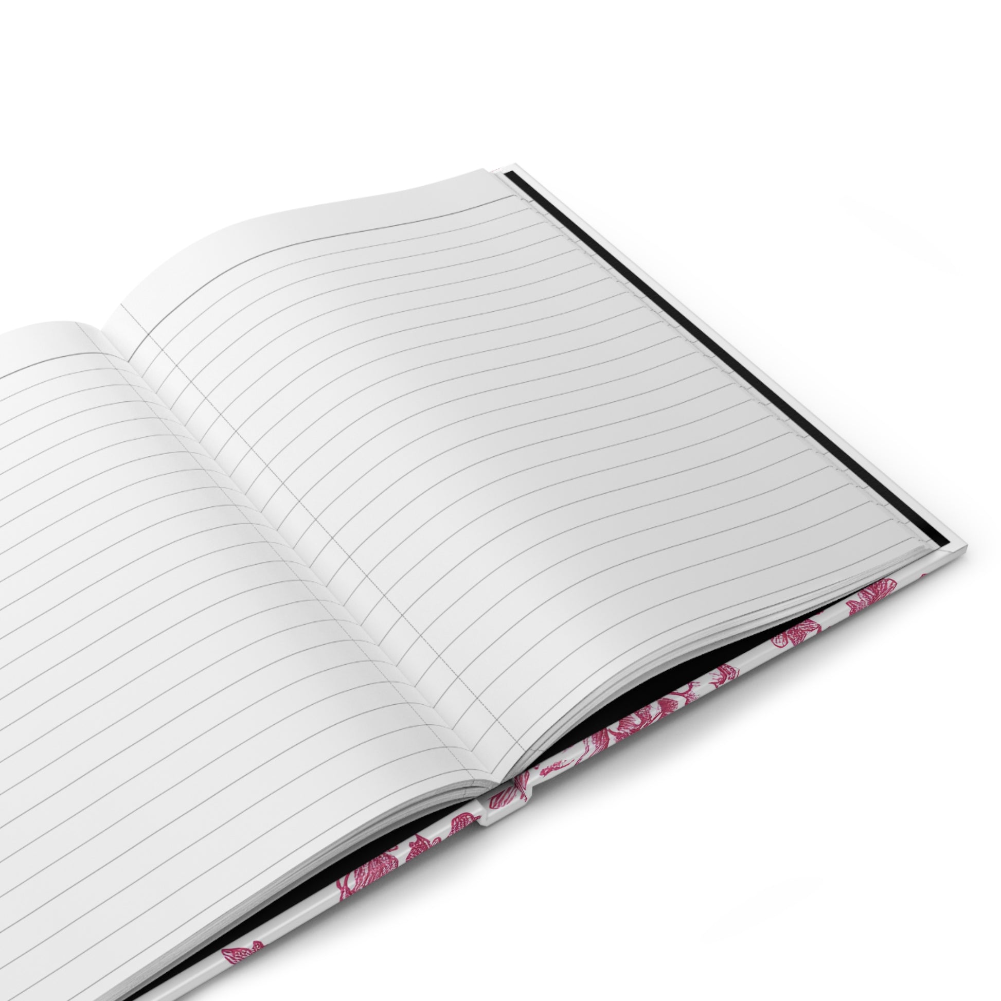 Open journal with lined pages on a white background