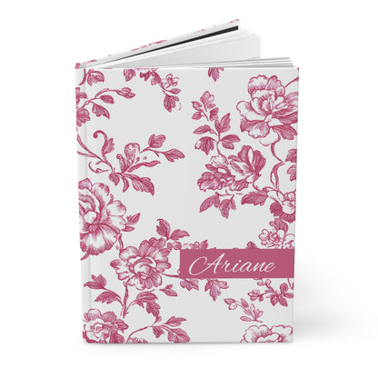 Personalized red toile floral-patterned open journal