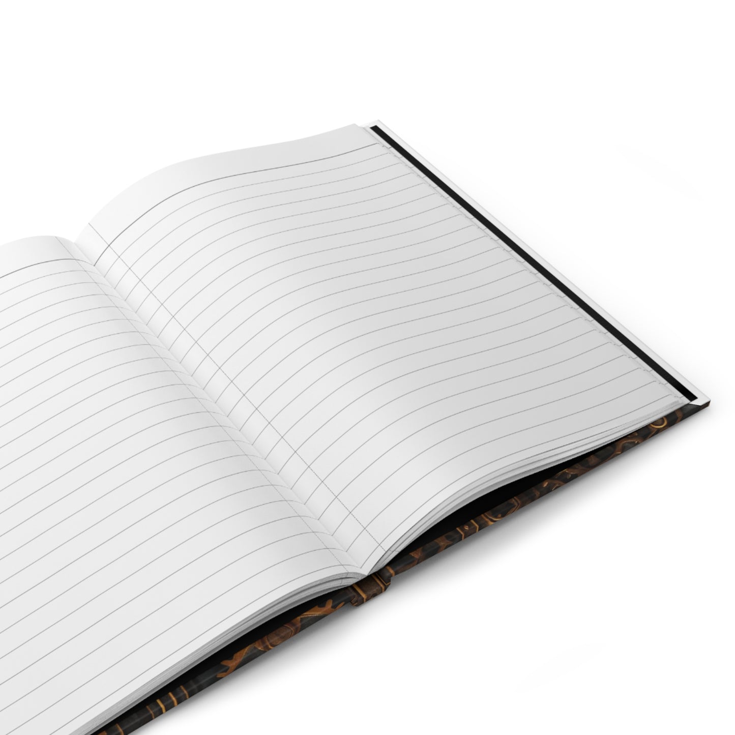 Open journal with lined pages on a white background