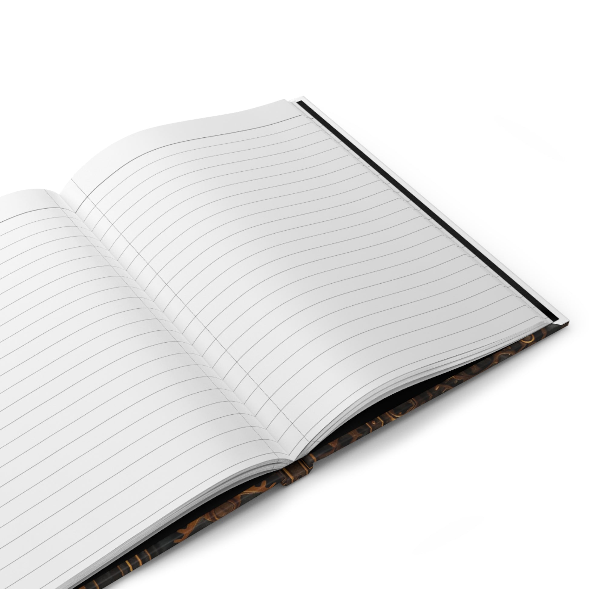 Open journal with lined pages on a white background