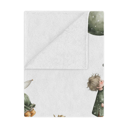Personalized whimsical children's fairytale Minky blanket featuring fairy designs and personalized text.