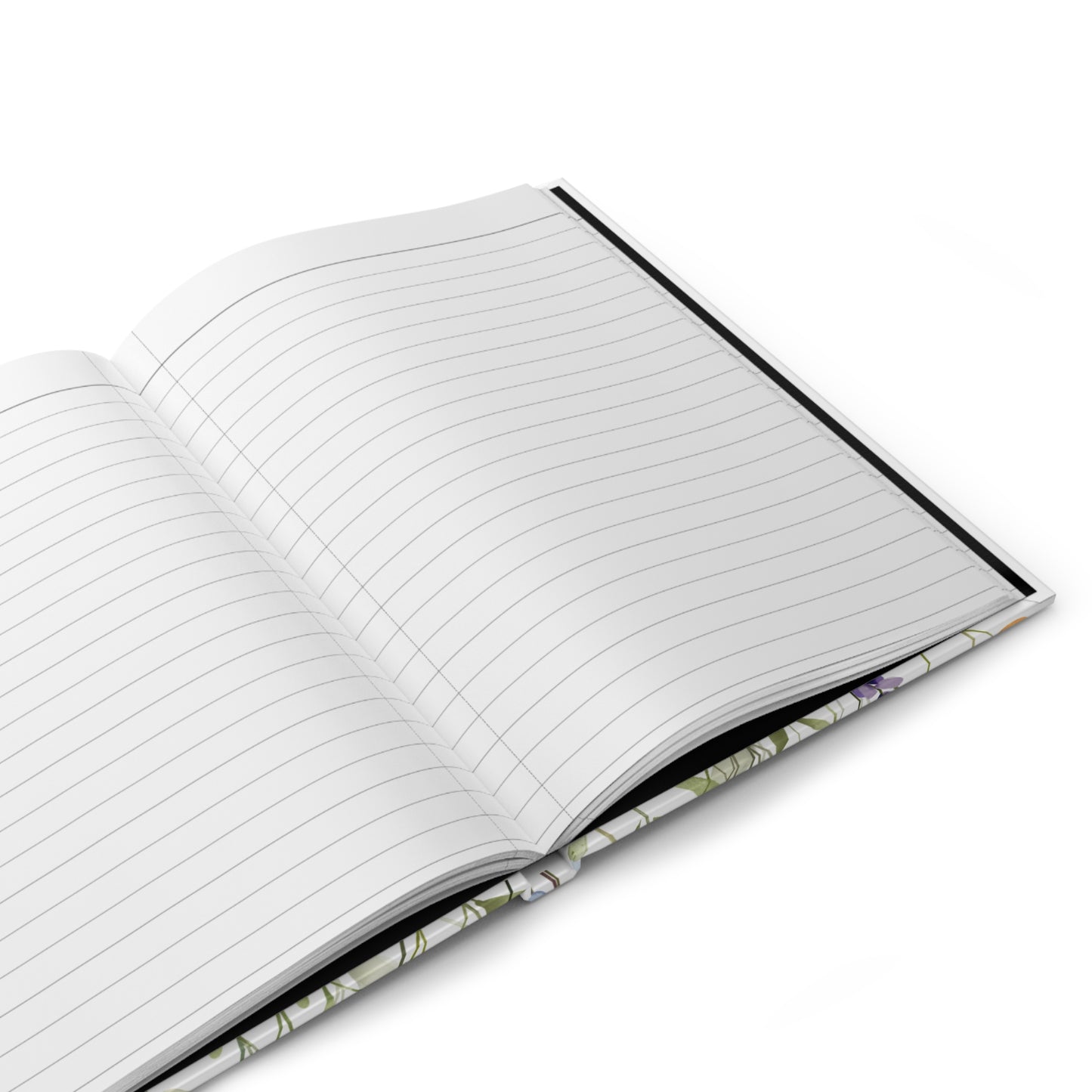 Open journal with lined pages on a white background