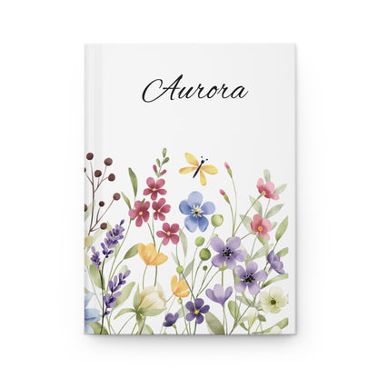Personalized Wildflower Hardcover Journal with floral design and name on a white background
