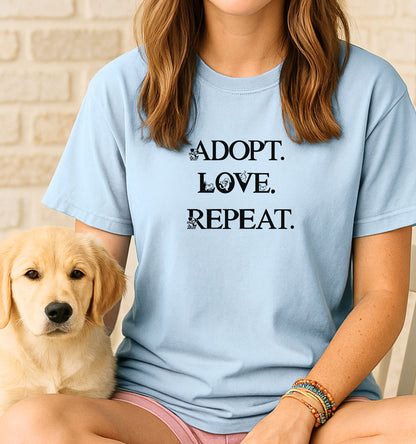 Adopt Love Repeat T-shirt, Gift for Animal Lovers, Pet Owner Tee, Pet Adoption Tee
