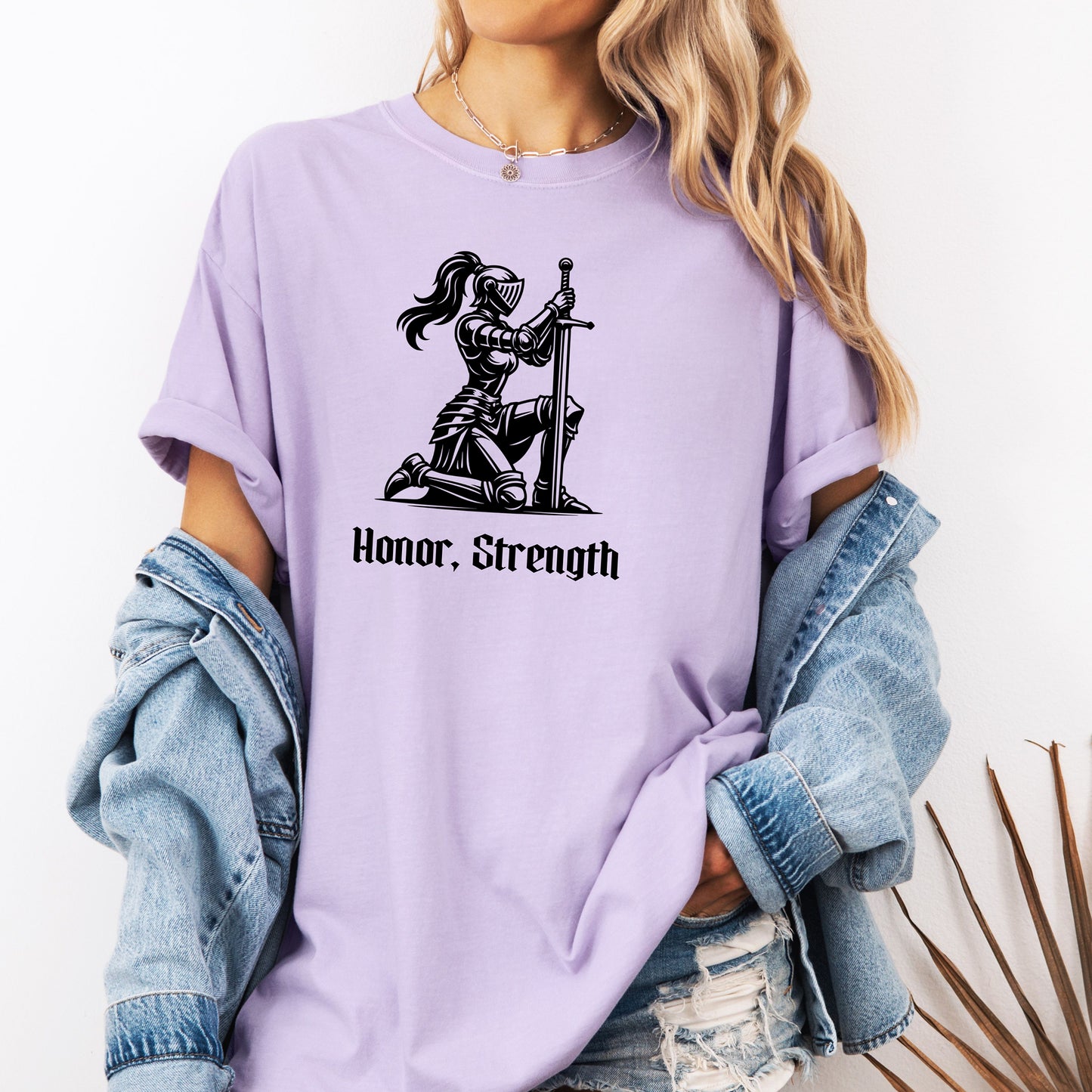 Honor & Strength Renaissance Faire T-Shirt, Female Knight Medieval Warrior Graphic Tee