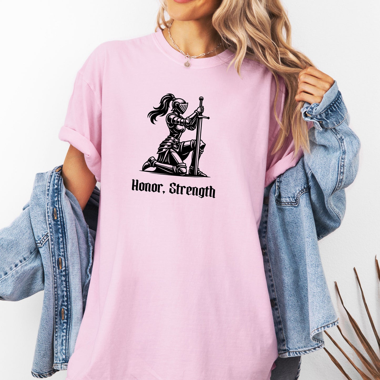 Honor & Strength Renaissance Faire T-Shirt, Female Knight Medieval Warrior Graphic Tee