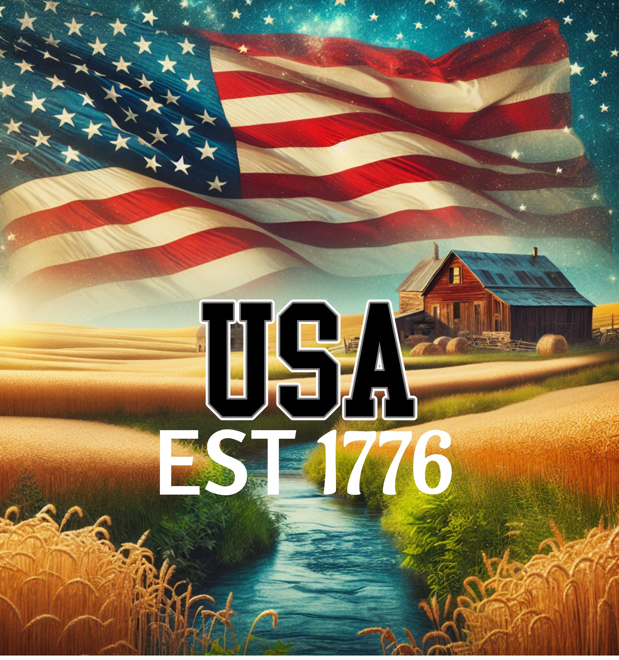 American Farmland Patriotic Pocket Tee, Vintage USA T-Shirt