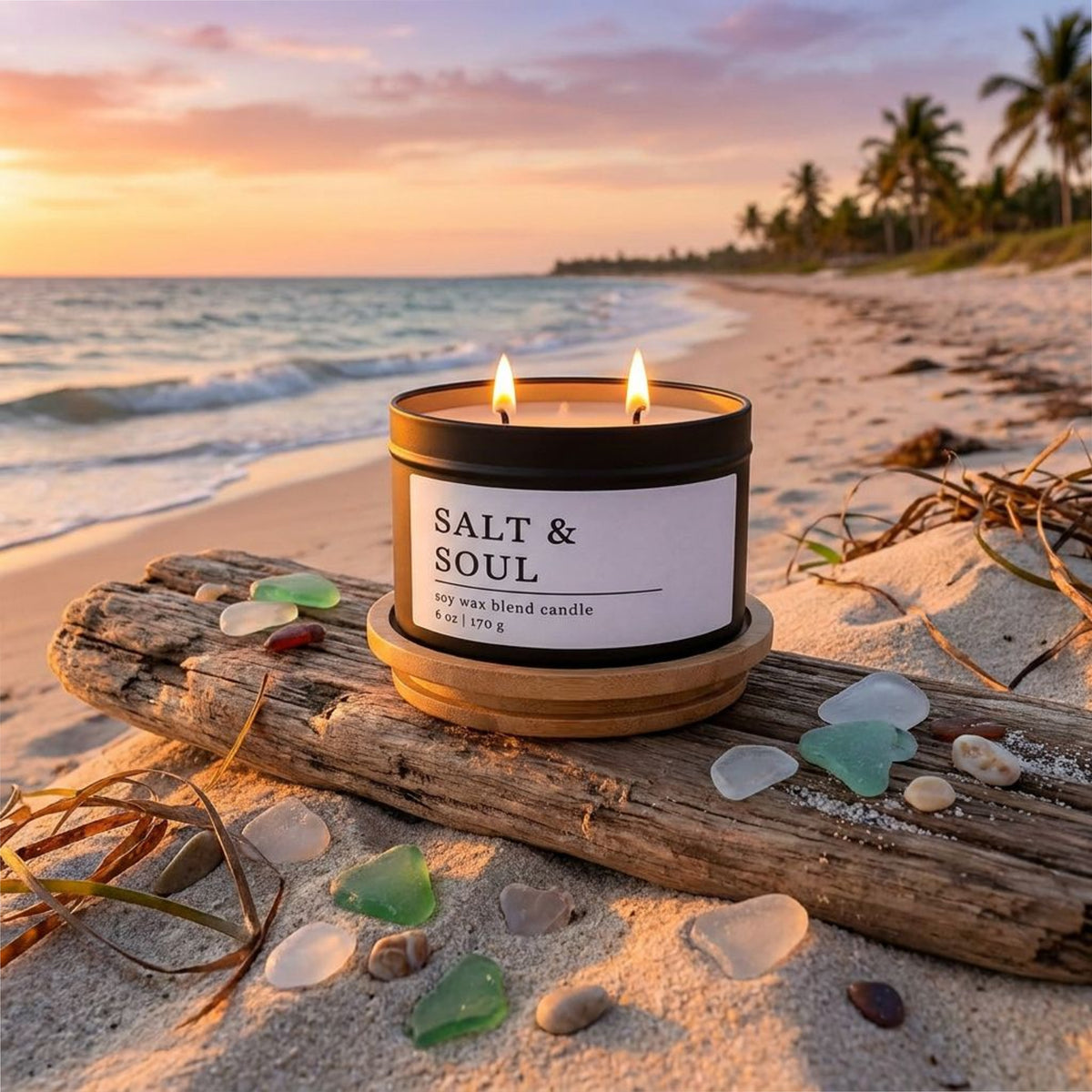 Salt & Soul, Sea Salt + Orchid Candle, Coastal Boho Scent