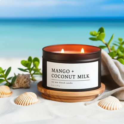 Mango + Coconut Milk Soy Wax Blend Candle, 6 oz, 2 Wick Tin