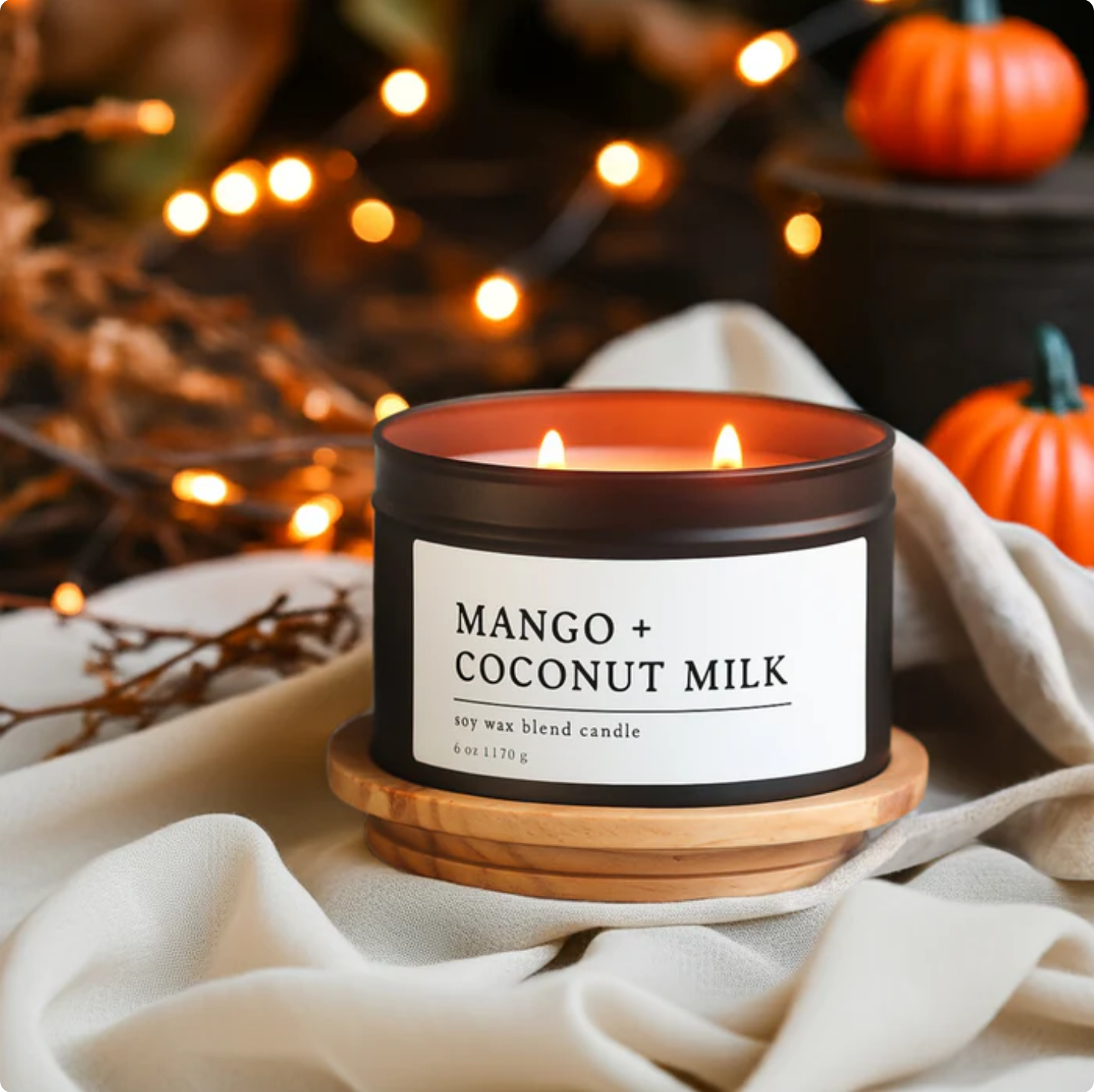 Mango + Coconut Milk Soy Wax Blend Candle, 6 oz, 2 Wick Tin