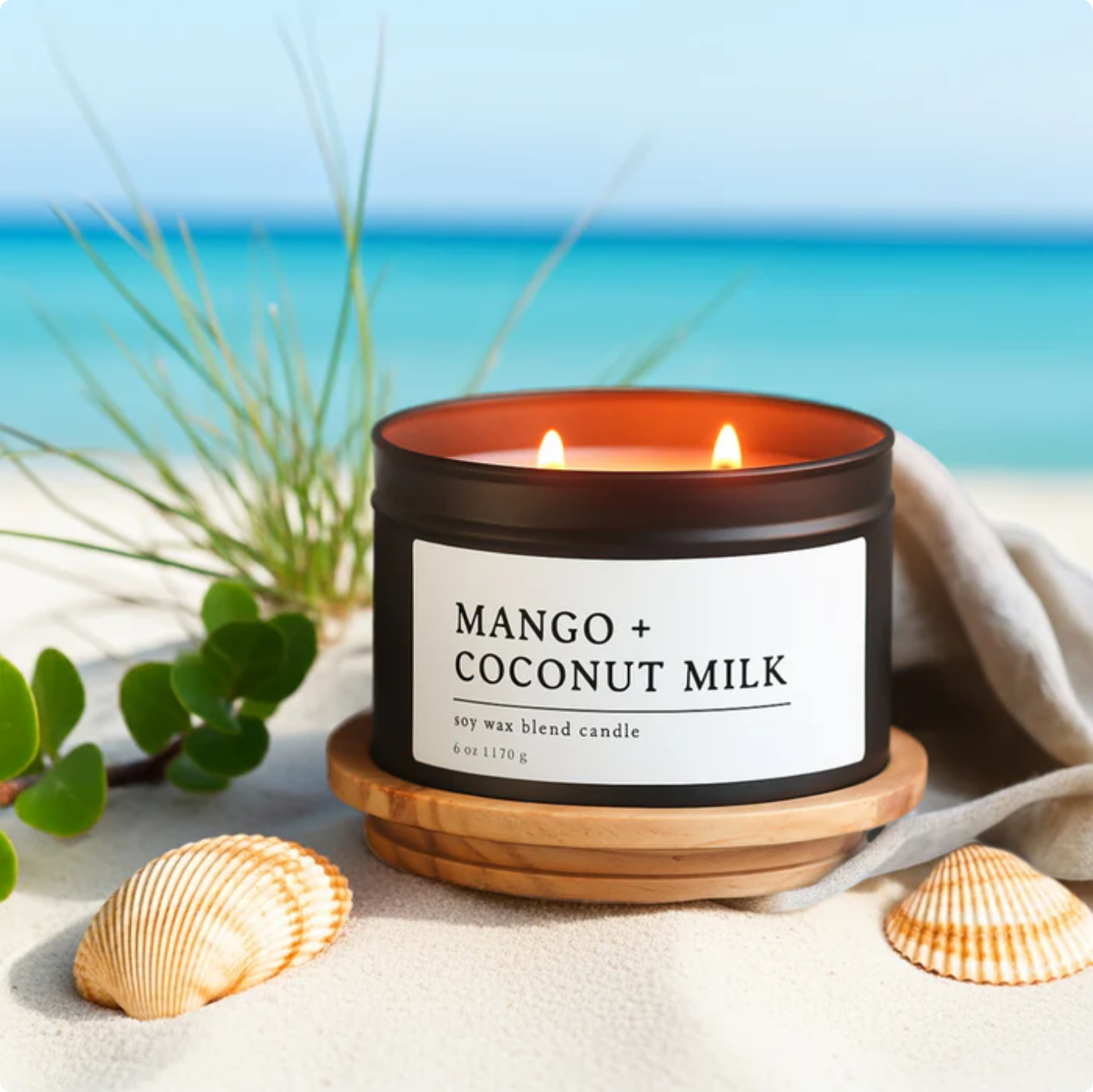 Mango + Coconut Milk Soy Wax Blend Candle, 6 oz, 2 Wick Tin