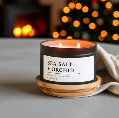 Sea Salt + Orchid Soy Wax Blend Candle, 6 oz, 2 Wick Tin (Copy)