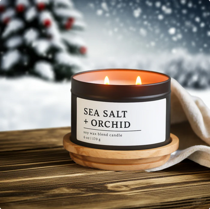 Sea Salt + Orchid Soy Wax Blend Candle, 6 oz, 2 Wick Tin (Copy)