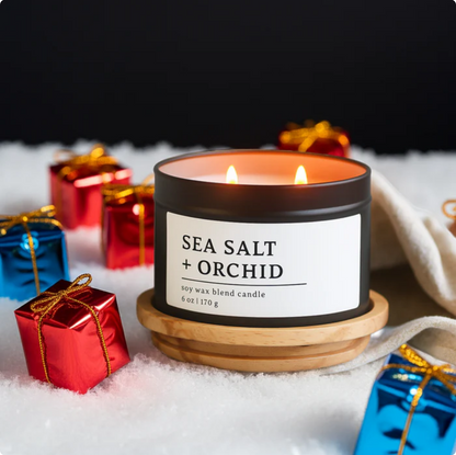 Sea Salt + Orchid Soy Wax Blend Candle, 6 oz, 2 Wick Tin (Copy)