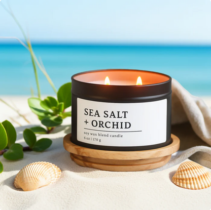 Sea Salt + Orchid Soy Wax Blend Candle, 6 oz, 2 Wick Tin (Copy)