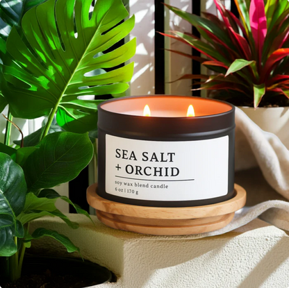 Sea Salt + Orchid Soy Wax Blend Candle, 6 oz, 2 Wick Tin (Copy)