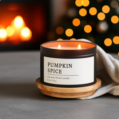 Pumpkin Spice Soy Wax Blend Candle, 6 oz, 2 Wick Tin