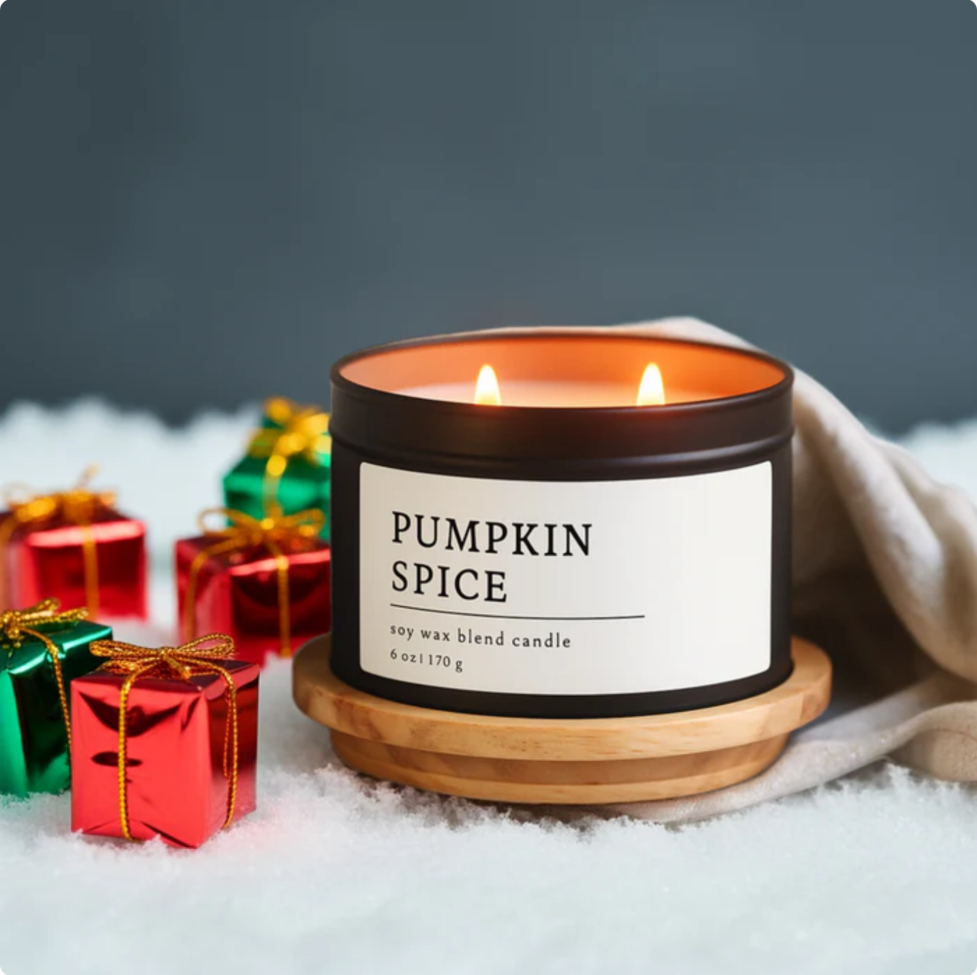 Pumpkin Spice Soy Wax Blend Candle, 6 oz, 2 Wick Tin
