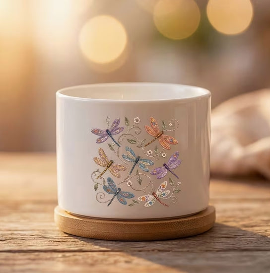 Whimsical Dragonfly Ceramic Flower Pot, Boho Botanical Planter