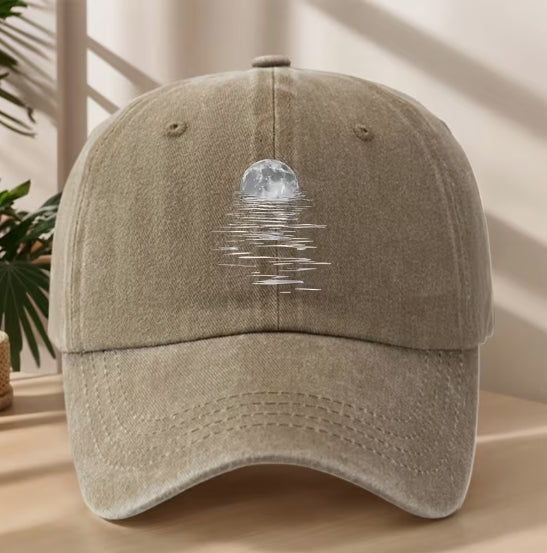 Moonlight Reflections Vintage Baseball Cap, Celestial Moon Hat