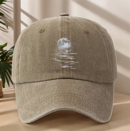 Moonlight Reflections Vintage Baseball Cap, Celestial Moon Hat
