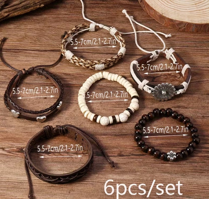 Wild & Free Boho Bracelet Set, Layered Leather & Beaded Bracelets
