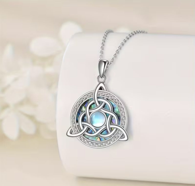 Celtic Triquetra Moonstone Necklace, Celestial Boho Pendant