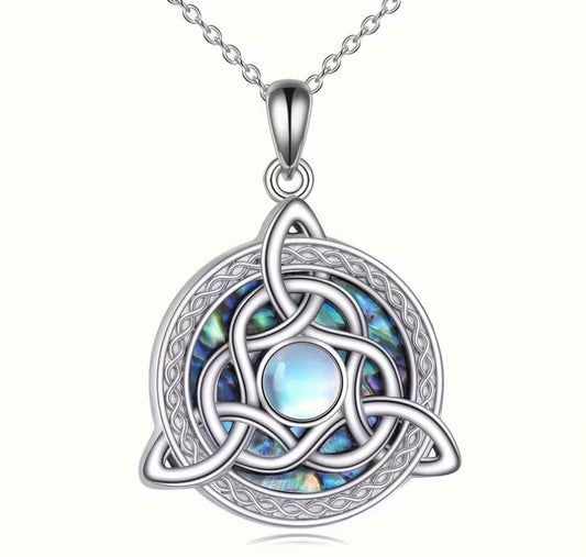 Celtic Triquetra Moonstone Necklace, Celestial Boho Pendant