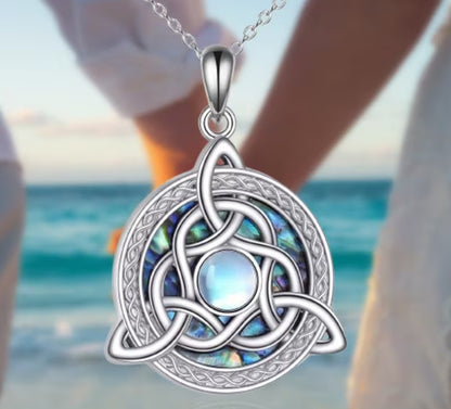 Celtic Triquetra Moonstone Necklace, Celestial Boho Pendant