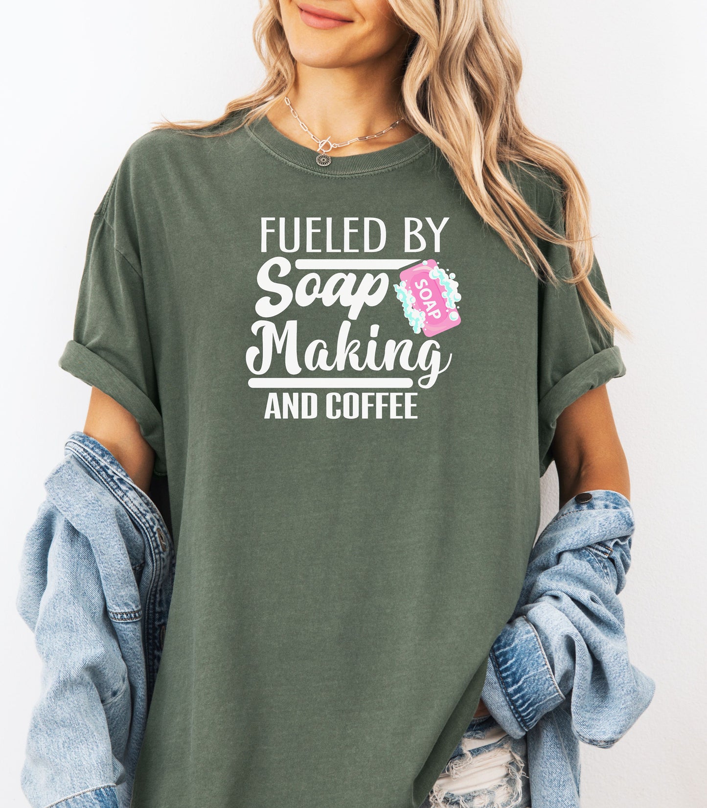 Fueled by Soap Making and Coffee T-Shirt, Fun Gift for Crafters & Artisans