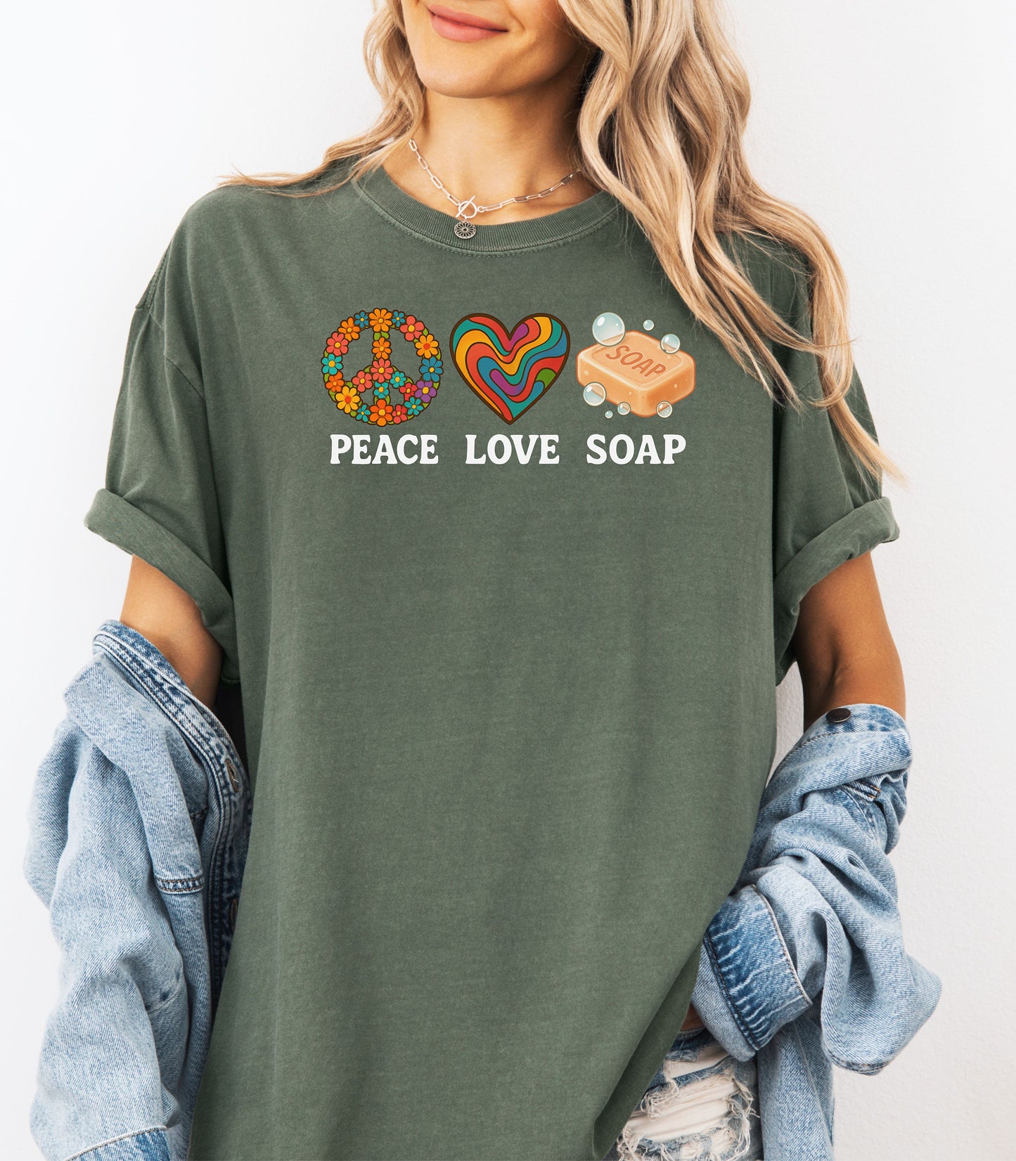 Peace Love Soap T-Shirt, Retro Hippie Design for Handmade Soap Makers