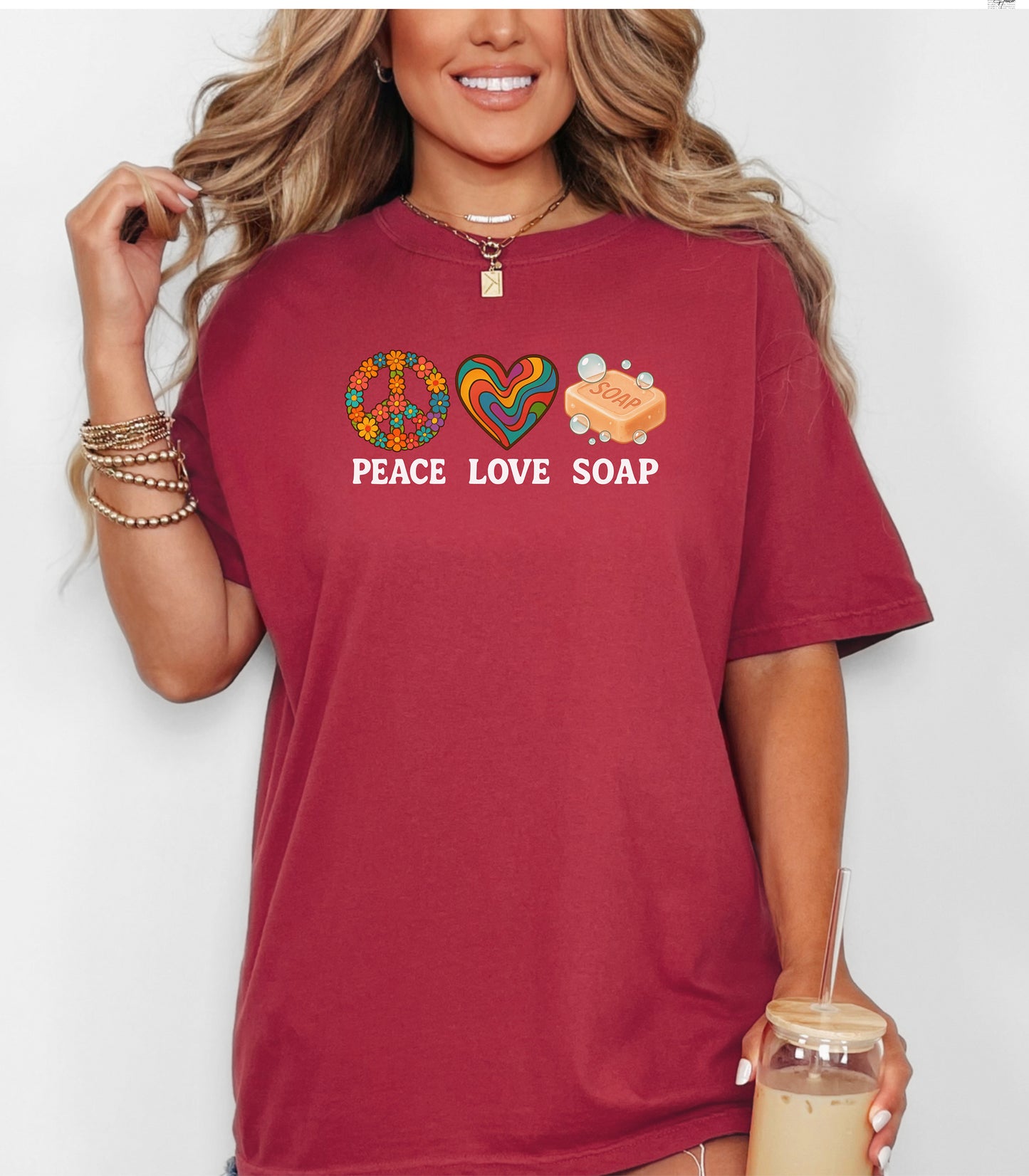 Peace Love Soap T-Shirt, Retro Hippie Design for Handmade Soap Makers