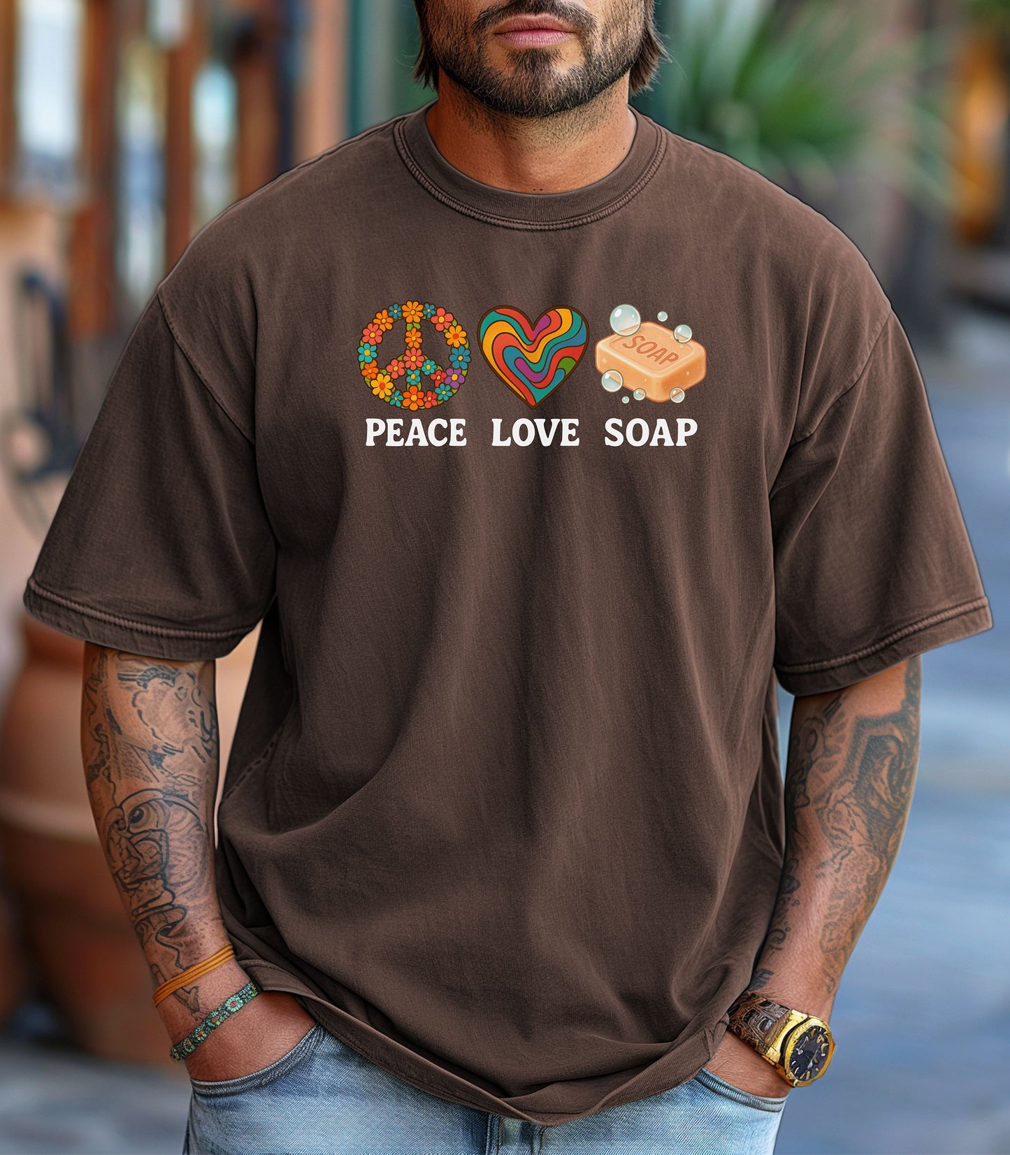 Peace Love Soap T-Shirt, Retro Hippie Design for Handmade Soap Makers