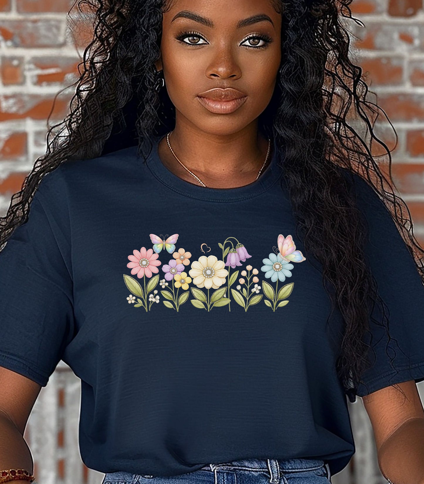 Spring Flowers and Butterflies Shirt, Pastel Floral Nature Garden T-Shirt