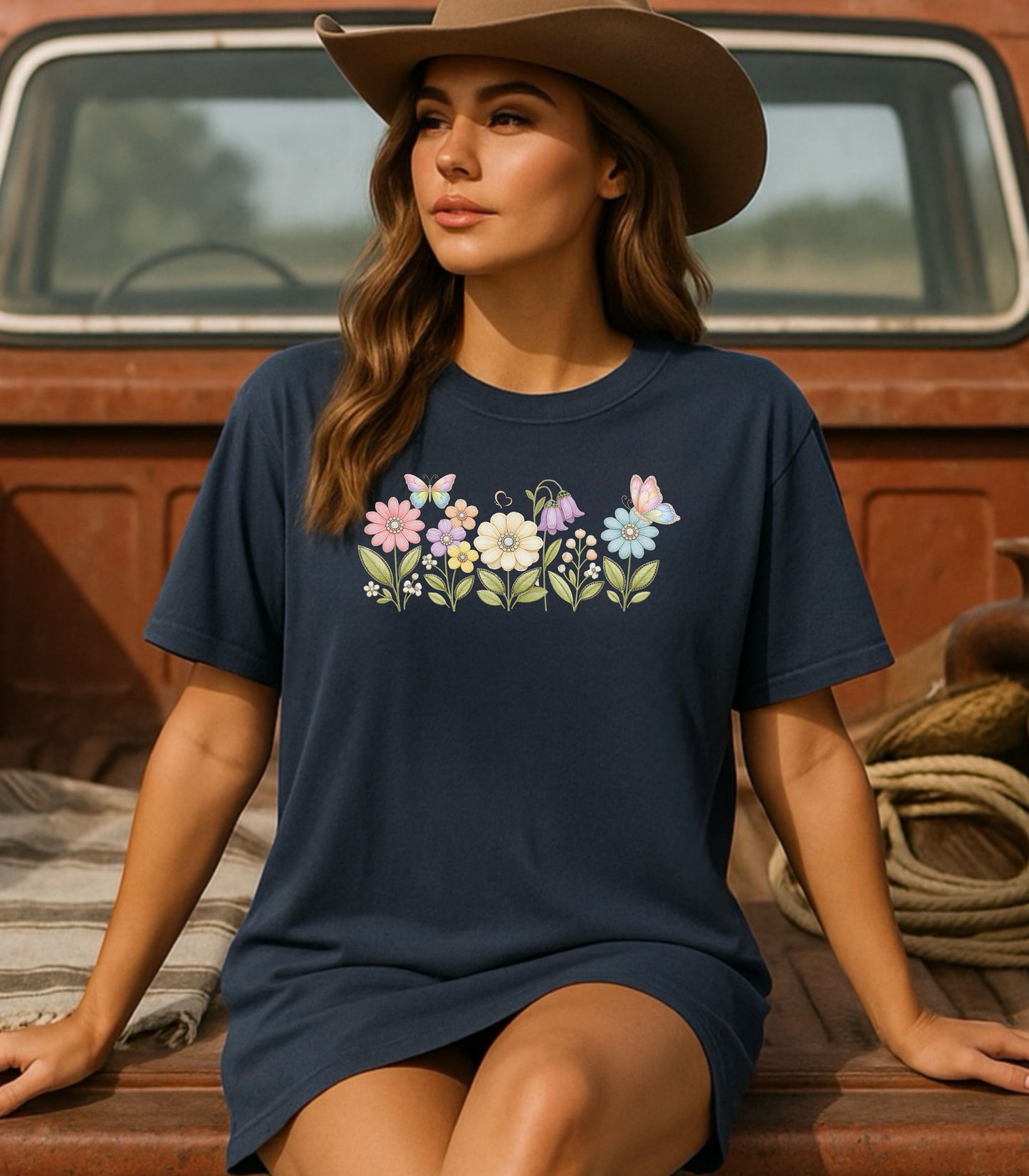 Spring Flowers and Butterflies Shirt, Pastel Floral Nature Garden T-Shirt