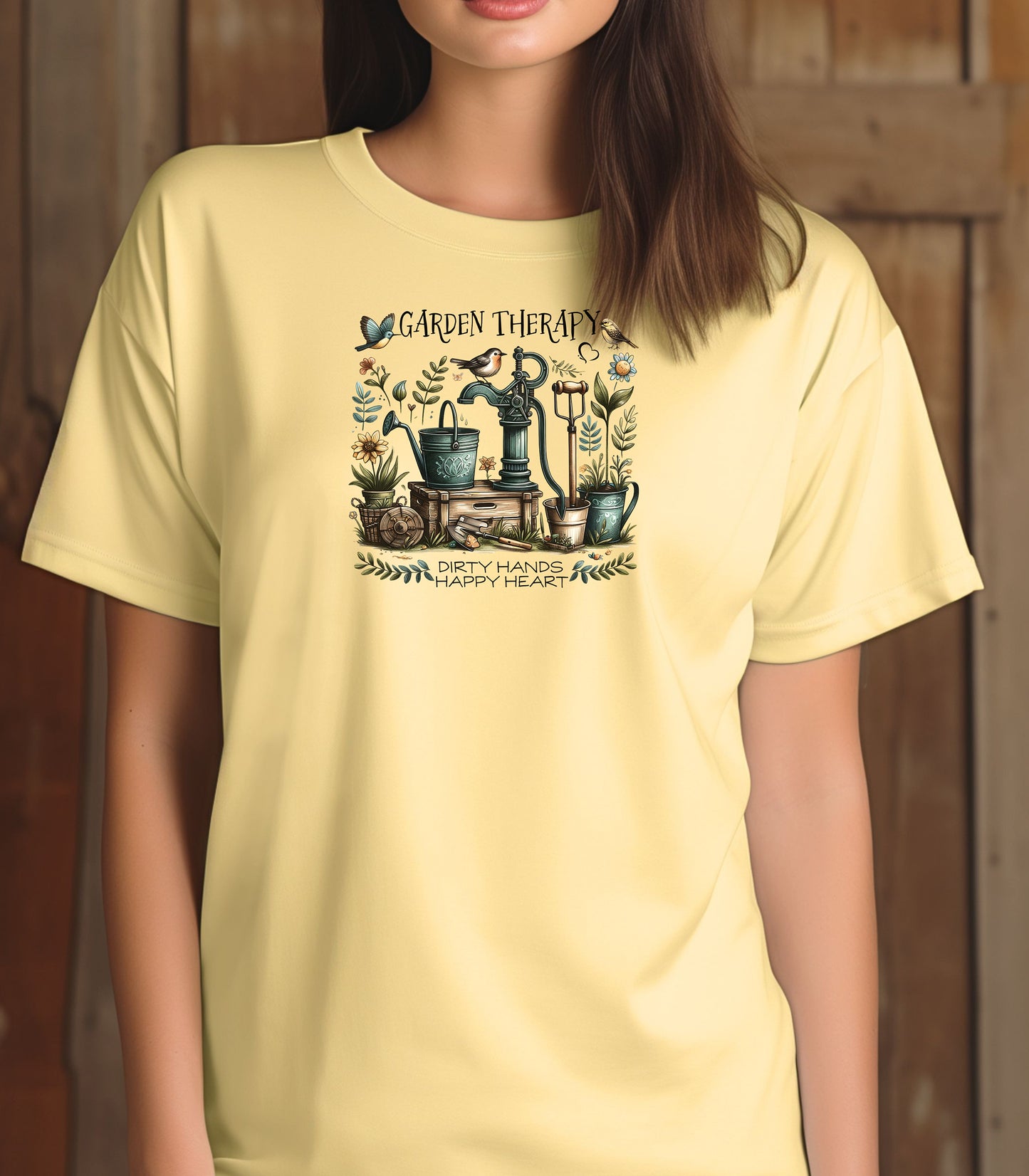 Garden Therapy Shirt, Dirty Hands Happy Heart Spring Nature T-Shirt