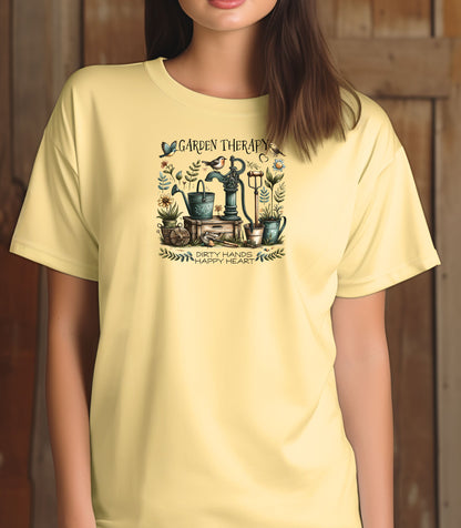 Garden Therapy Shirt, Dirty Hands Happy Heart Spring Nature T-Shirt