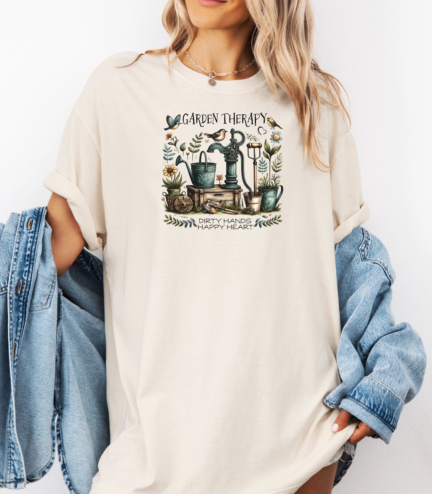 Garden Therapy Shirt, Dirty Hands Happy Heart Spring Nature T-Shirt