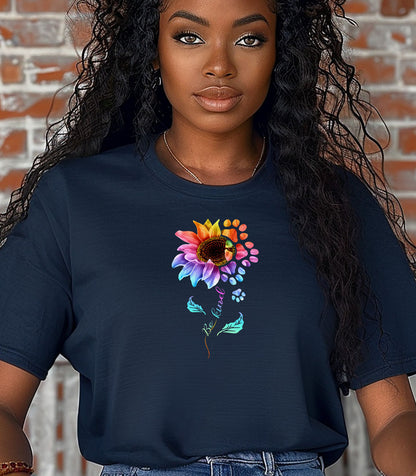 Be Kind Sunflower Paw Print Shirt, Colorful Floral Animal Lover T-Shirt