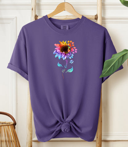 Be Kind Sunflower Paw Print Shirt, Colorful Floral Animal Lover T-Shirt