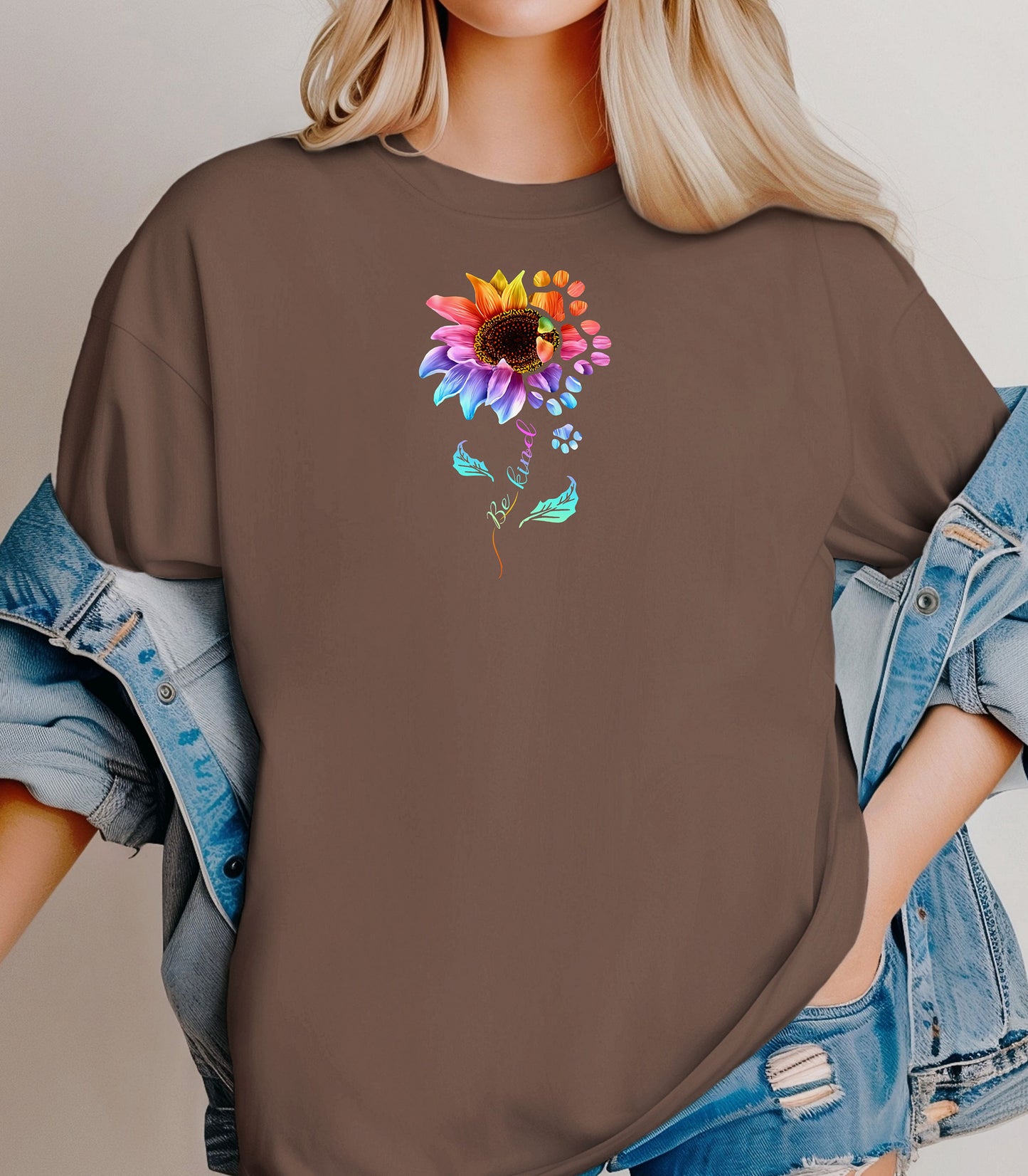 Be Kind Sunflower Paw Print Shirt, Colorful Floral Animal Lover T-Shirt