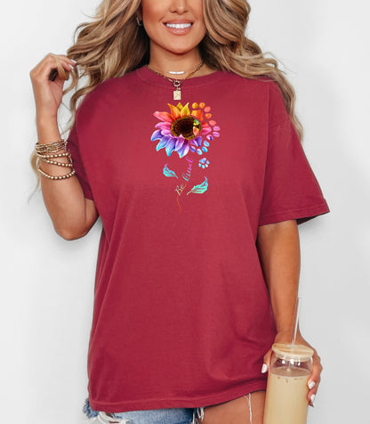 Be Kind Sunflower Paw Print Shirt, Colorful Floral Animal Lover T-Shirt