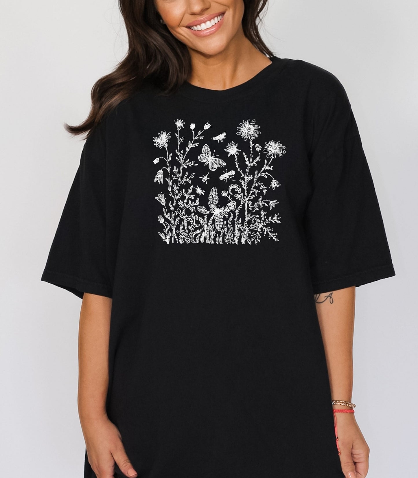 Wildflowers and Butterflies Shirt, Wildflower Meadow Tee, Botanical Nature Spring Garden T-Shirt