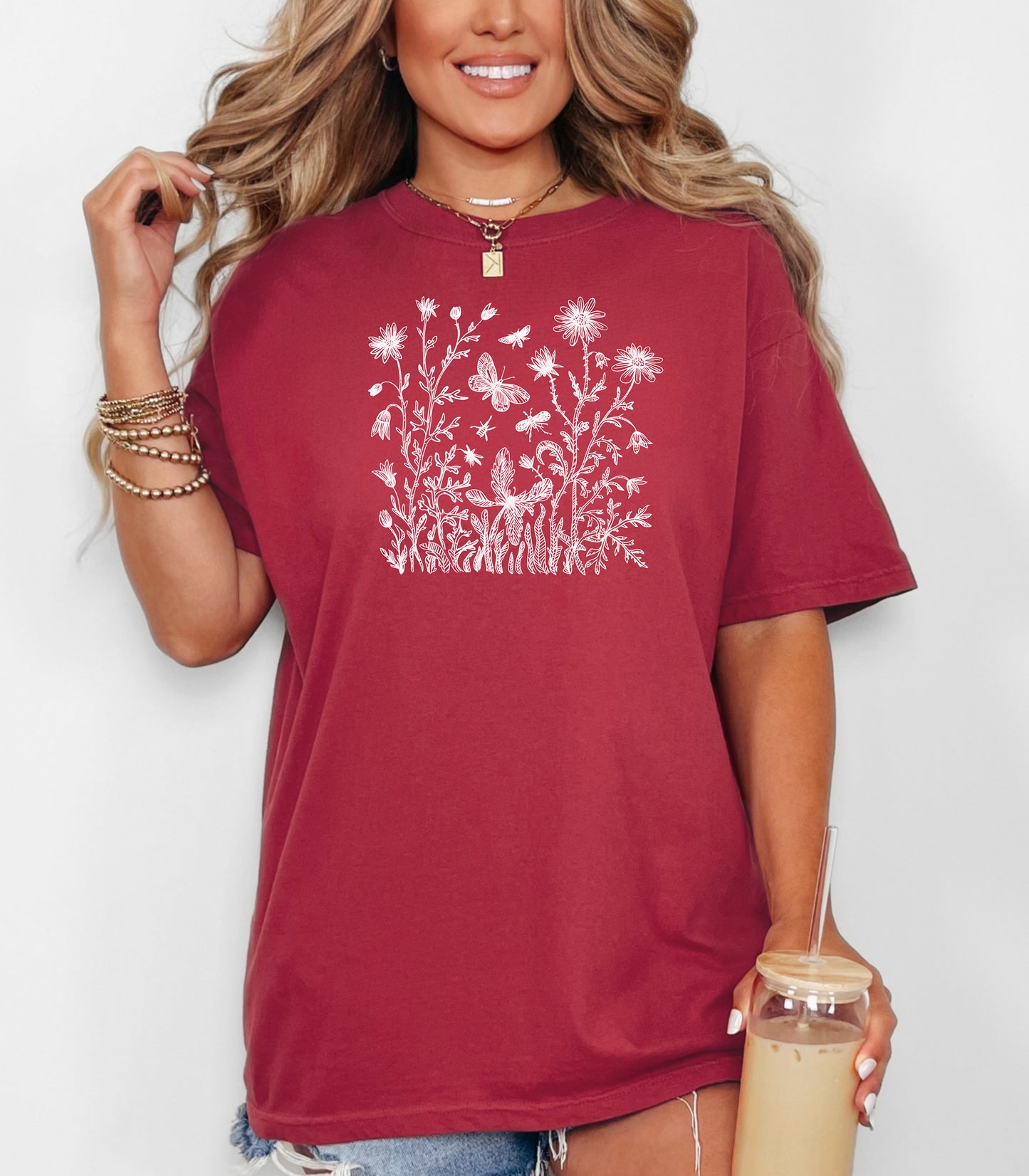Wildflowers and Butterflies Shirt, Wildflower Meadow Tee, Botanical Nature Spring Garden T-Shirt