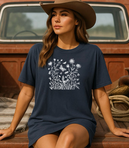 Wildflowers and Butterflies Shirt, Wildflower Meadow Tee, Botanical Nature Spring Garden T-Shirt